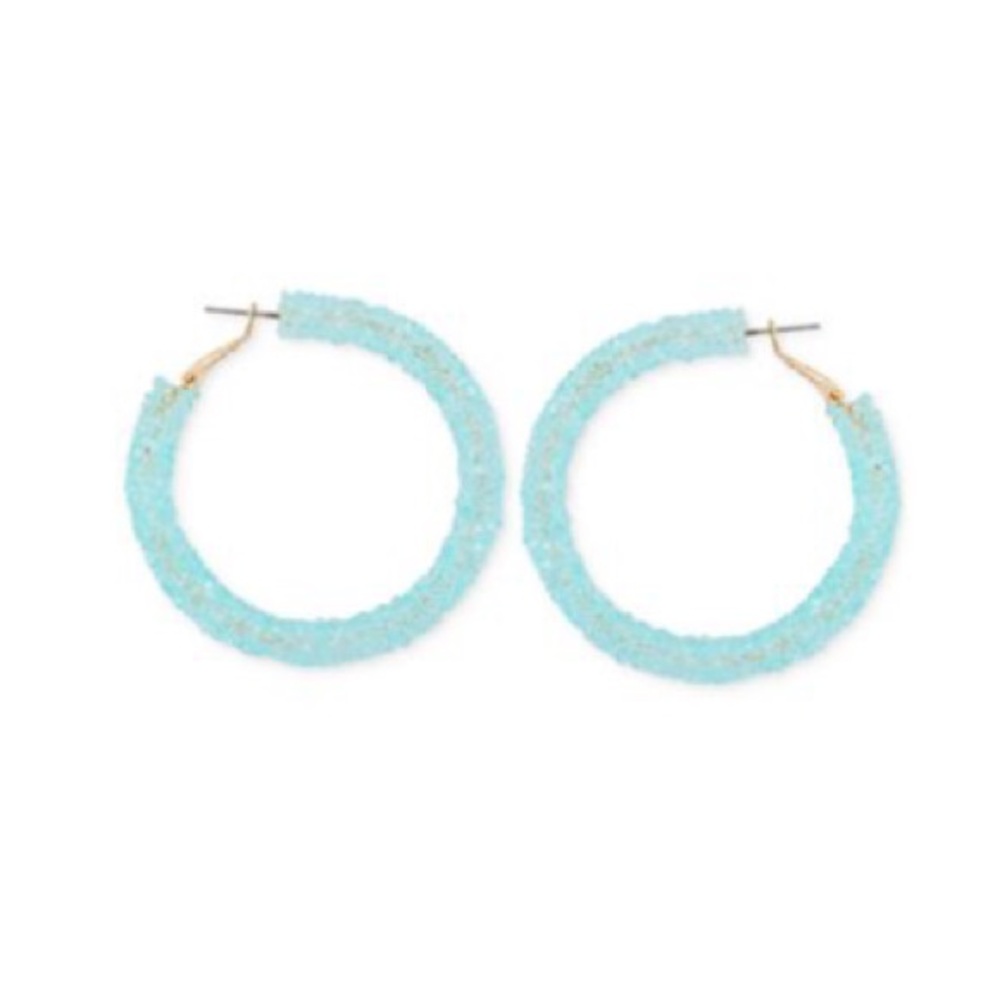 Guess Light Green Large Crushed Stone Hoop Earrings, 2.12"
